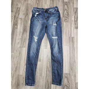 (3/$35) Mudd Jeans Womens 7 Blue High-Rise Legging Skinny Distressed FLX Stretch